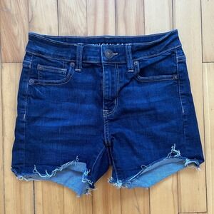 American Eagle Size 0 Hi-Rise Shortie Dark Wash Denim Shorts Next Level Stretch